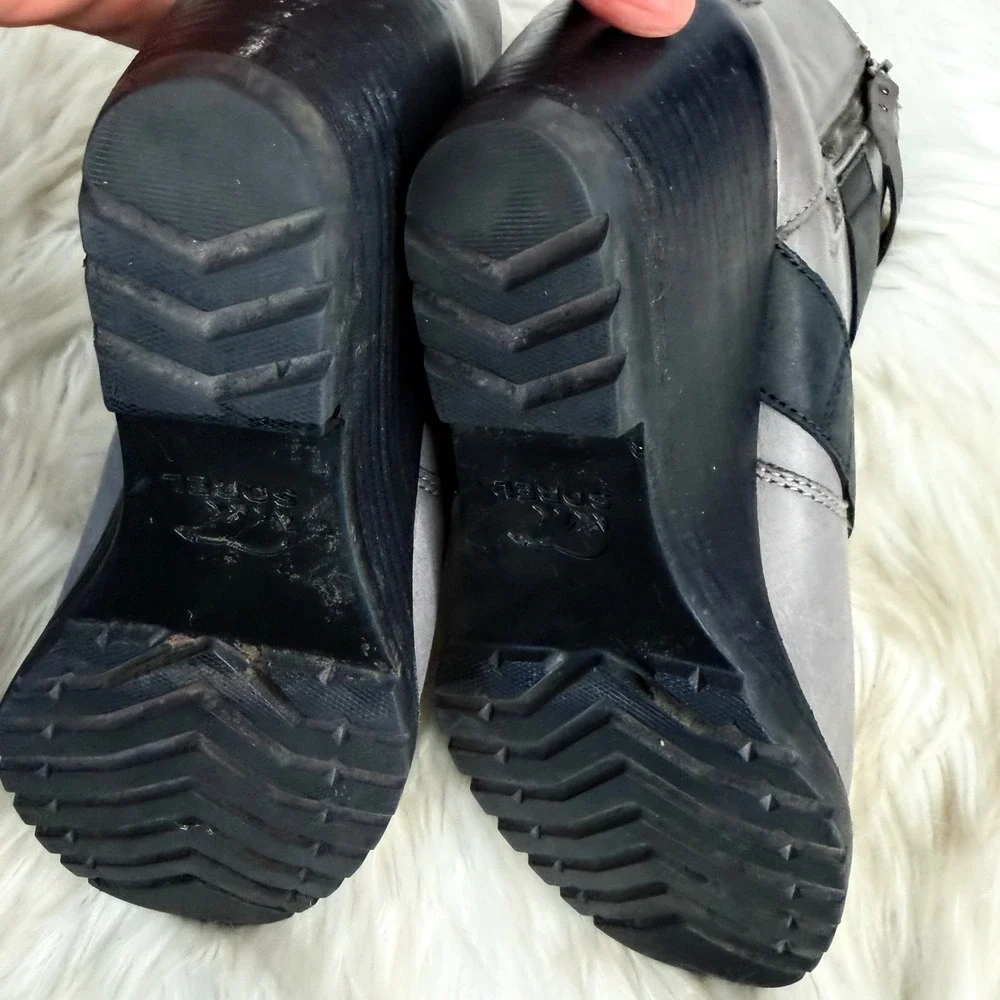 Sorel After Hours Grey Black Buckle Wedge Moto Boots NL2550-052 Womens 7.5